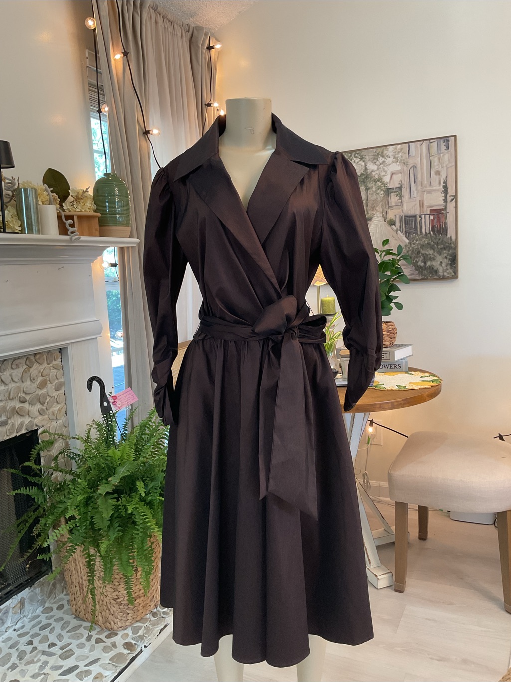 Tadashi Shoji Chocolate Wrap Midi Dress With Tie Waist